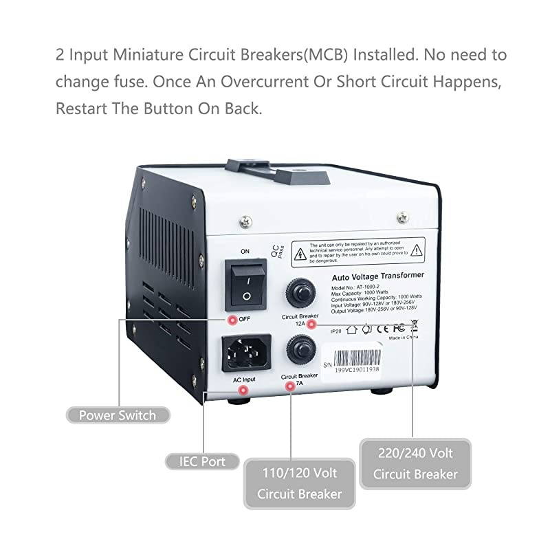 1000 Watt Voltage Transformer Converter Auto Step Up Step Down 110120 Volts 220240 Volts WExtra Surge Protection Circuit Breaker Protection Soft Start Function