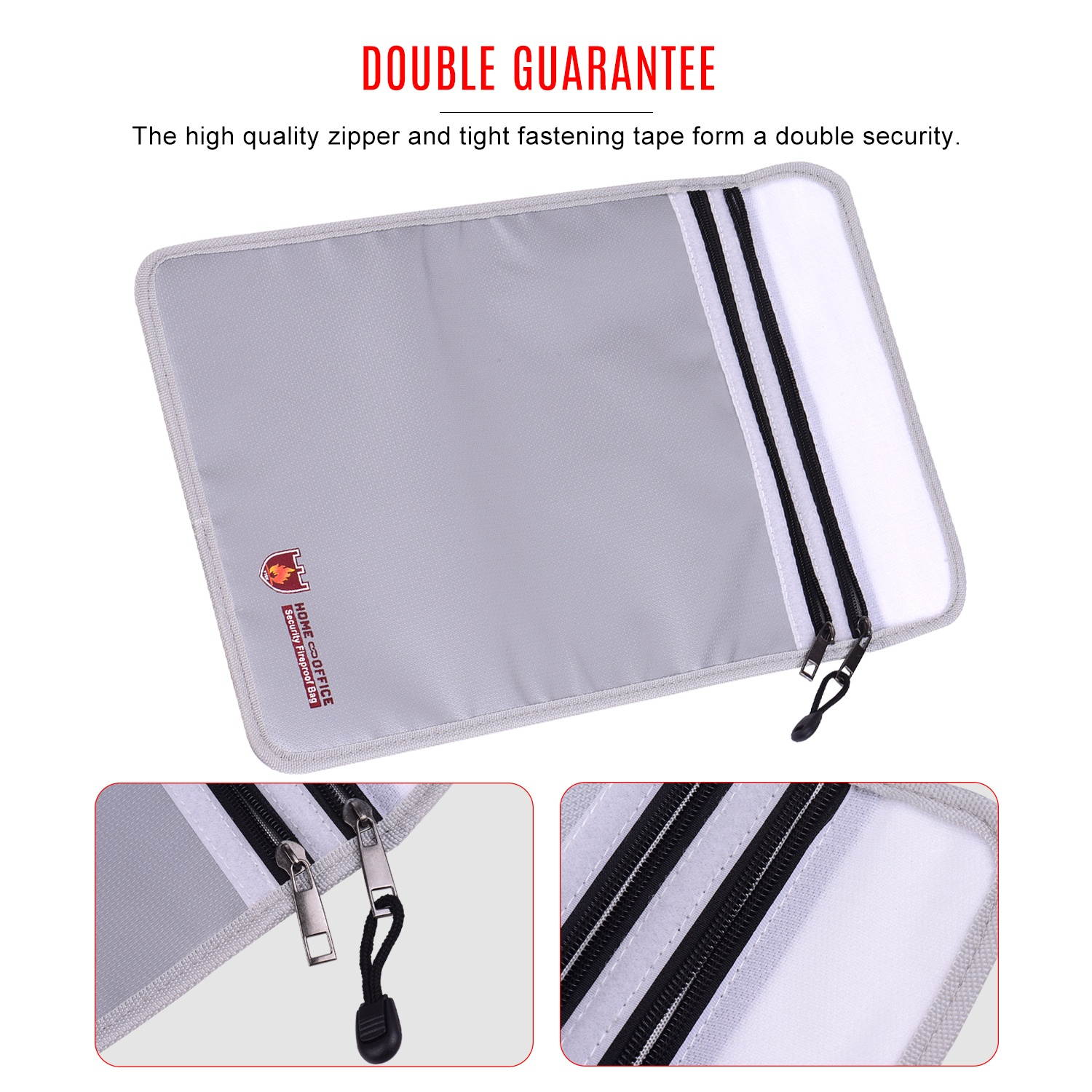 Double Zipper Fireproof Document Bag Pouch Organizer Silicone Coated Fire Water Resistant Safe Storage for Cash Documents Jewelry Passport