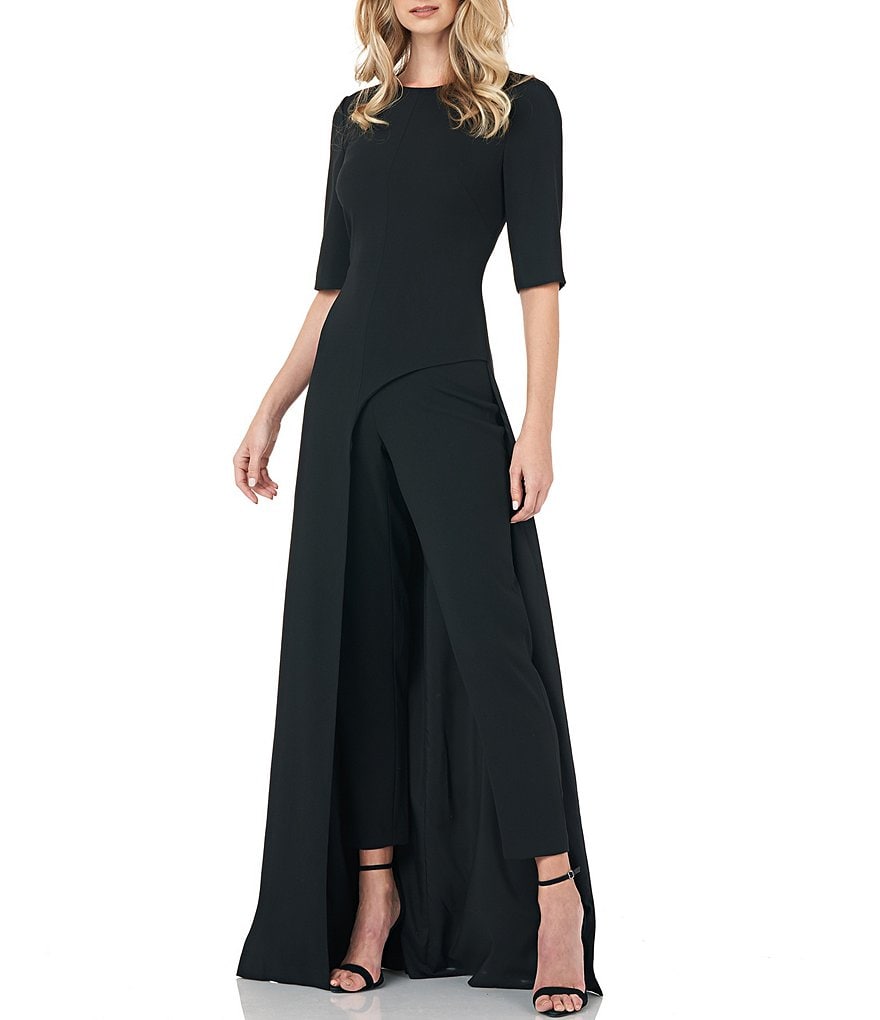 Kay Unger Davina Asymmetrical Stretch Crepe Walk Thru Jumpsuit