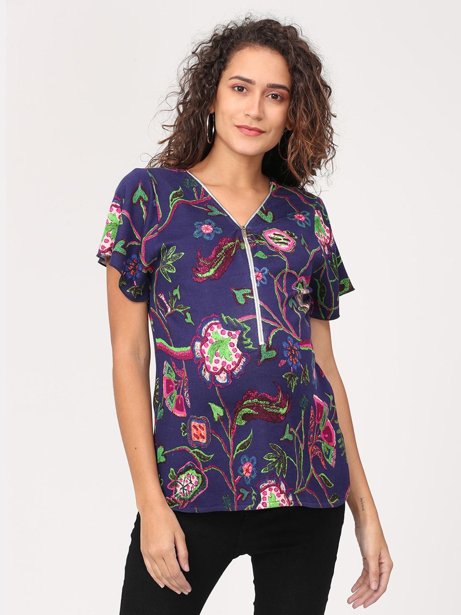 The Mom Store Blue Printed Maternity Top