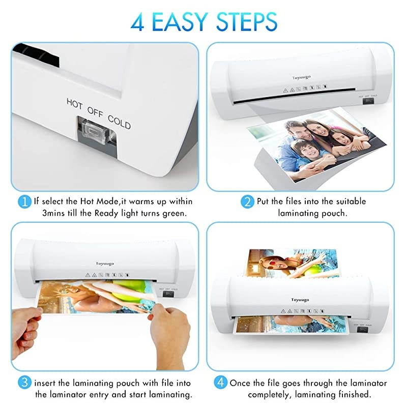 Laminator Machine Portable A4 Thermal Laminating Machine with Hot and Cold Settings AntiJAM ABS Button Fast Warmup and No Bubbles for Home Office School Including 15 Pouches