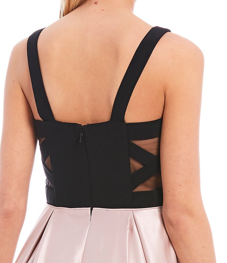 Blondie Nites Sleeveless Square-Neck X-Side Mixed Ball Gown