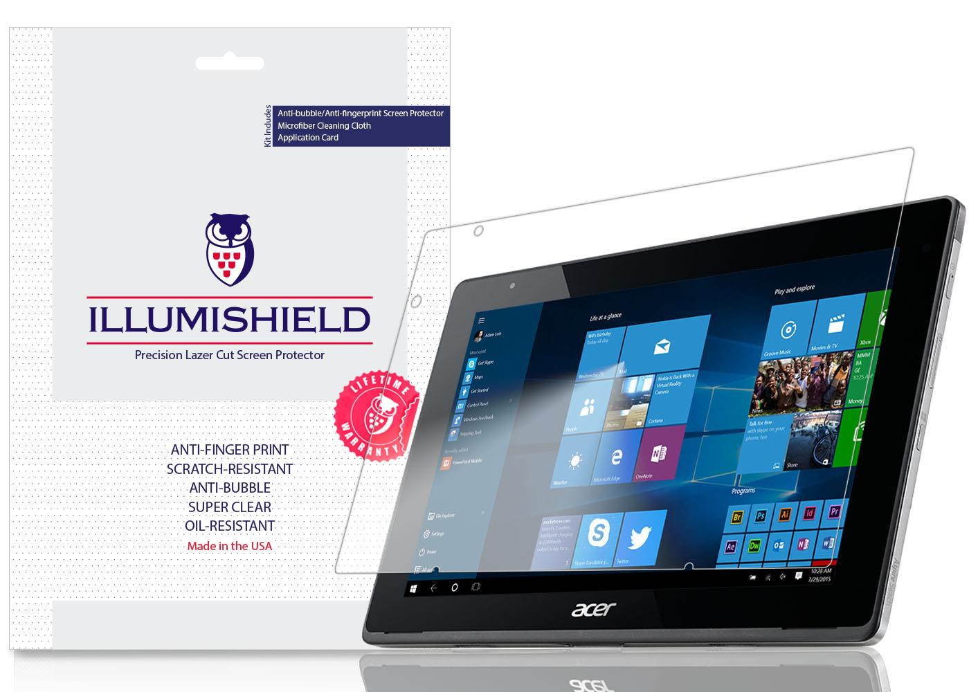 iLLumiShield Screen Protector Compatible with Acer Switch V 10 (2-Pack) Clear HD Shield Anti-Bubble and Anti-Fingerprint PET Film