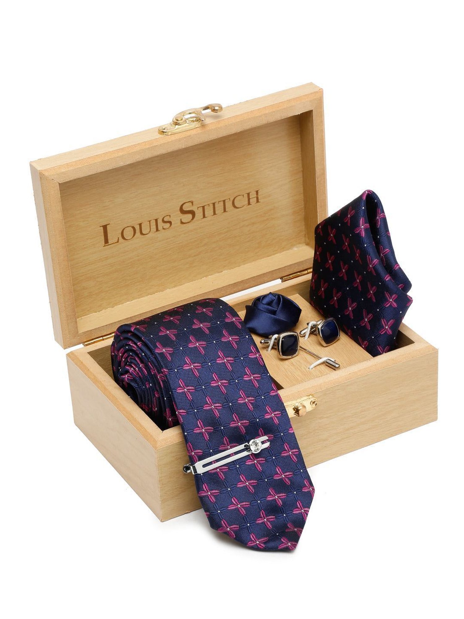 Louis Stitch Blue Embroidered Necktie Gift Set - Set of 5