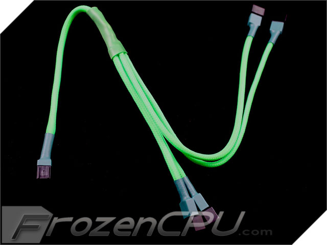 Darkside 3-Pin Dual Radiator Push / Pull 4x Fan Y Splitter Cable - UV Green Sleeved
