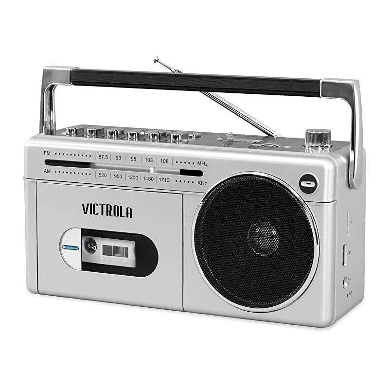 VBB-25-SLV Mini Bluetooth Boombox with Cassette Player, Recorder and Am/FM Radio, Silver