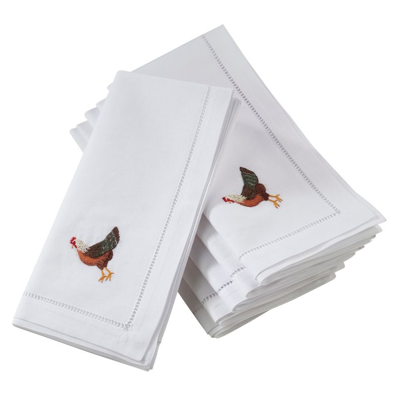 Saro Lifestyle Embroidered Hen And Hemstitch Design Cotton Napkins (Set of 6)