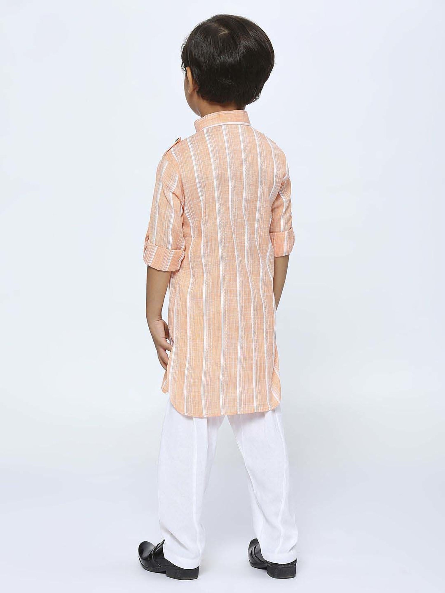 Kids Island Boys Orange Striped Full Sleeves Kurta Set