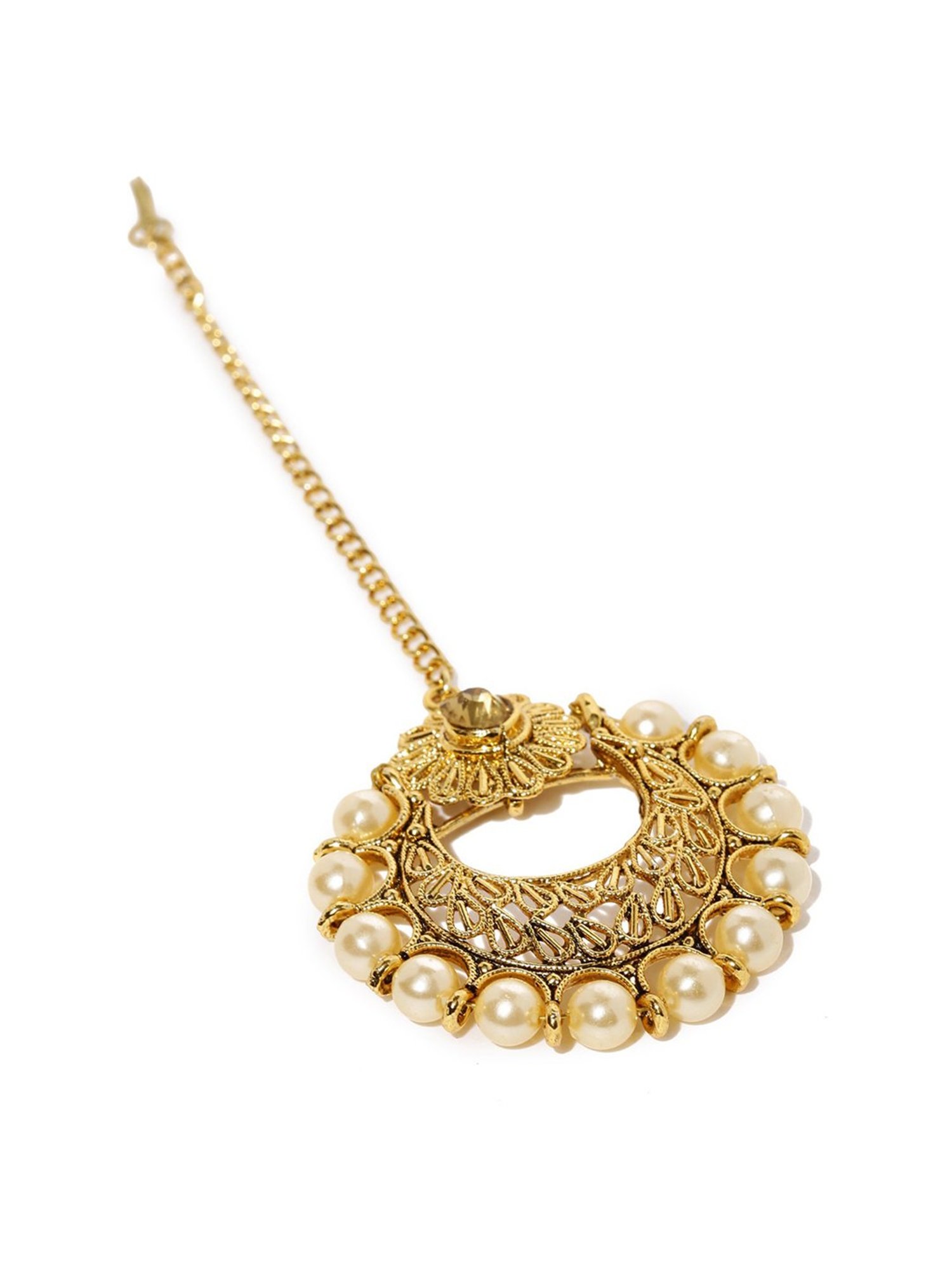 Zaveri Pearls Golden Alloy Maang Tikka
