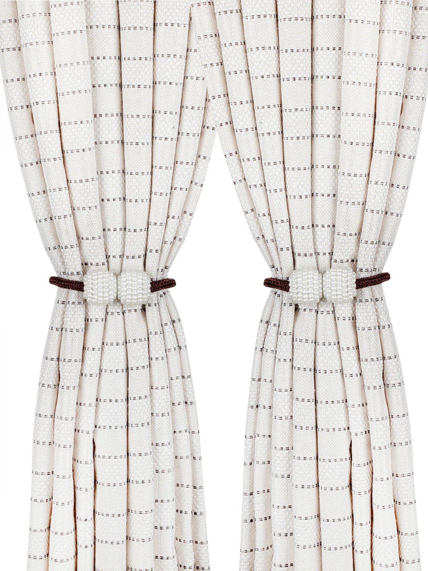 Romee Coffee Brown Polyester Stripes Curtain Tie and Hold Backs