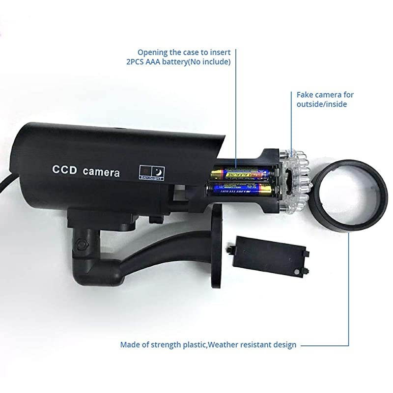 Fake Camera, TL-2600 Waterproof Outdoor/Indoor Security Dummy Surveillance Simulation Bullet Camera with Flashing LED Light,Black