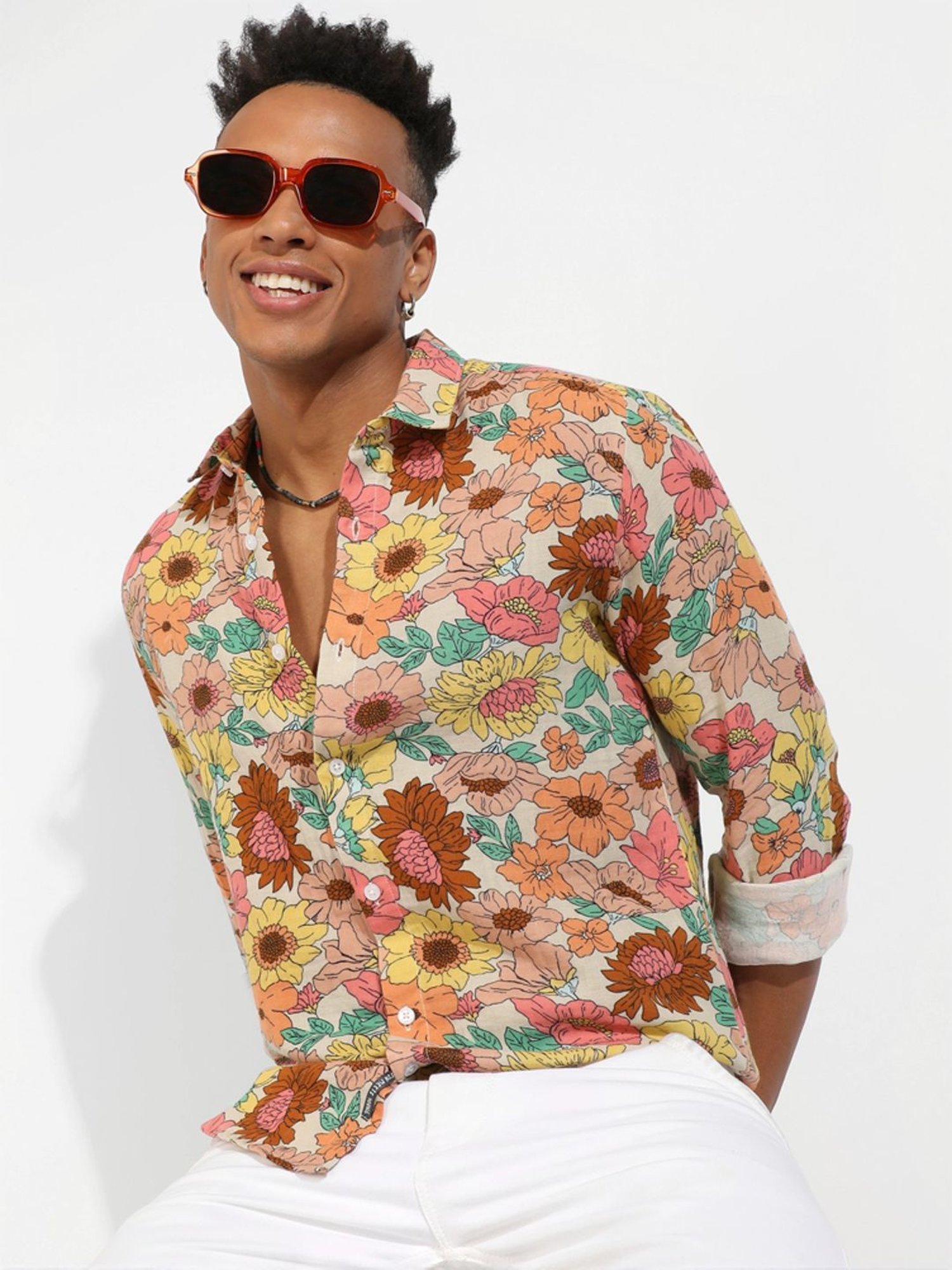 Campus Sutra Multicolored Regular Fit Floral Print Shirt