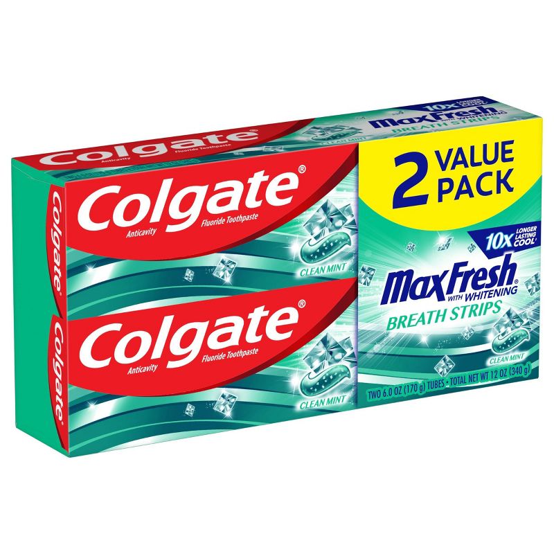 Colgate Max Fresh Toothpaste with Mini Breath Strips - Clean Mint - 6oz/2pk