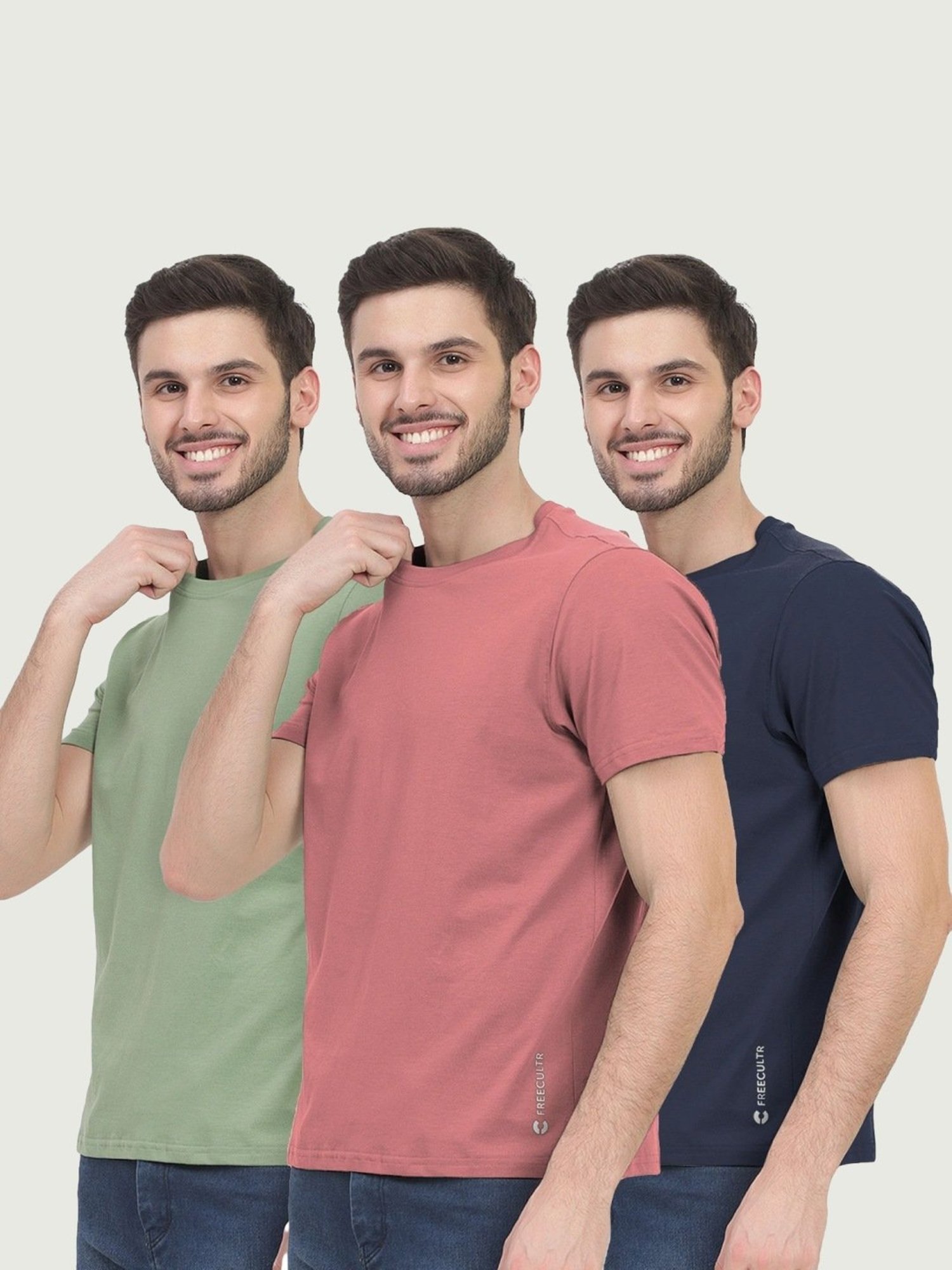 Freecultr Multicolored Cotton Regular Fit T-Shirt - Pack Of 3
