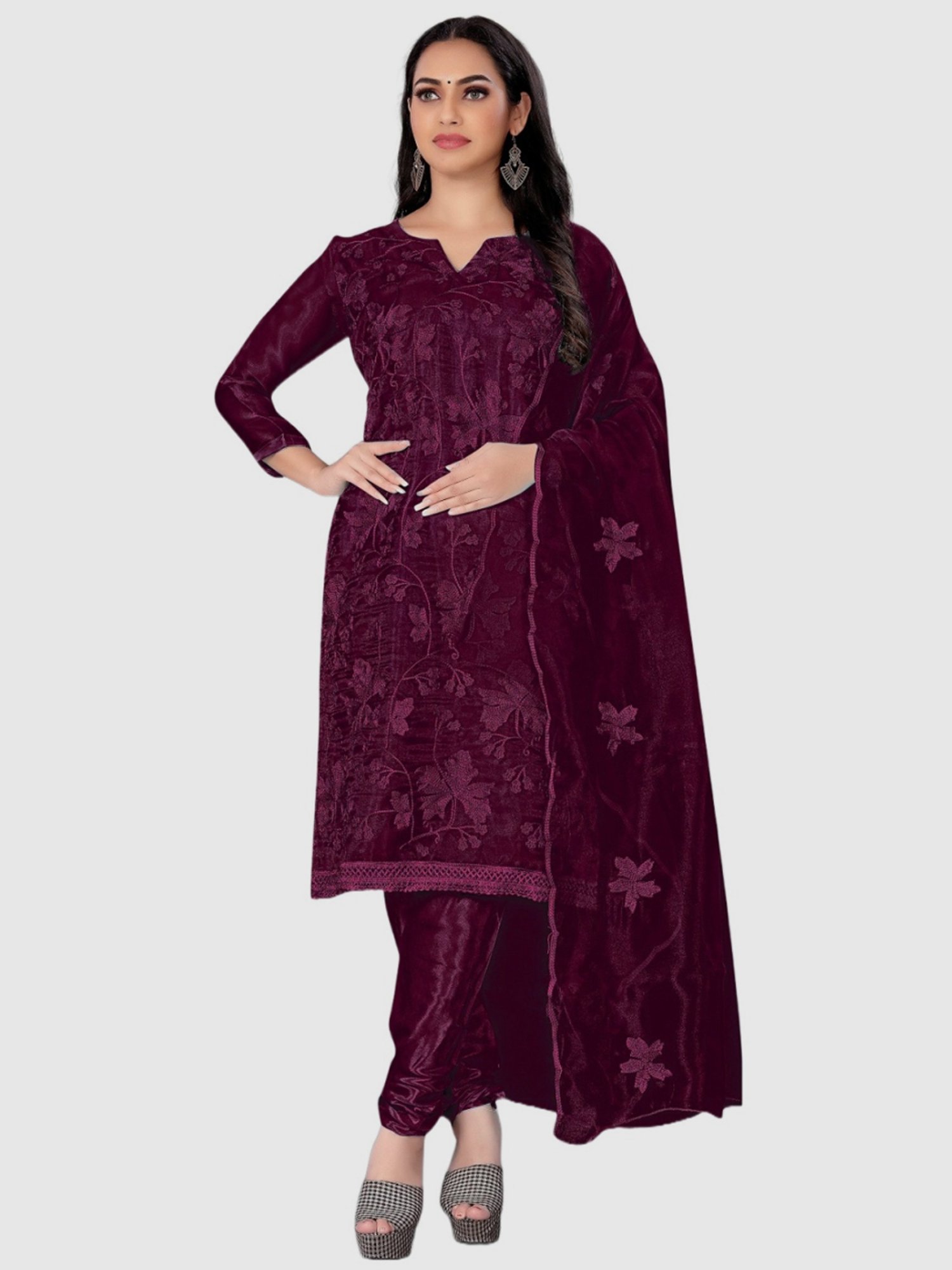 APNISHA Purple Embroidered Unstitched Dress Material