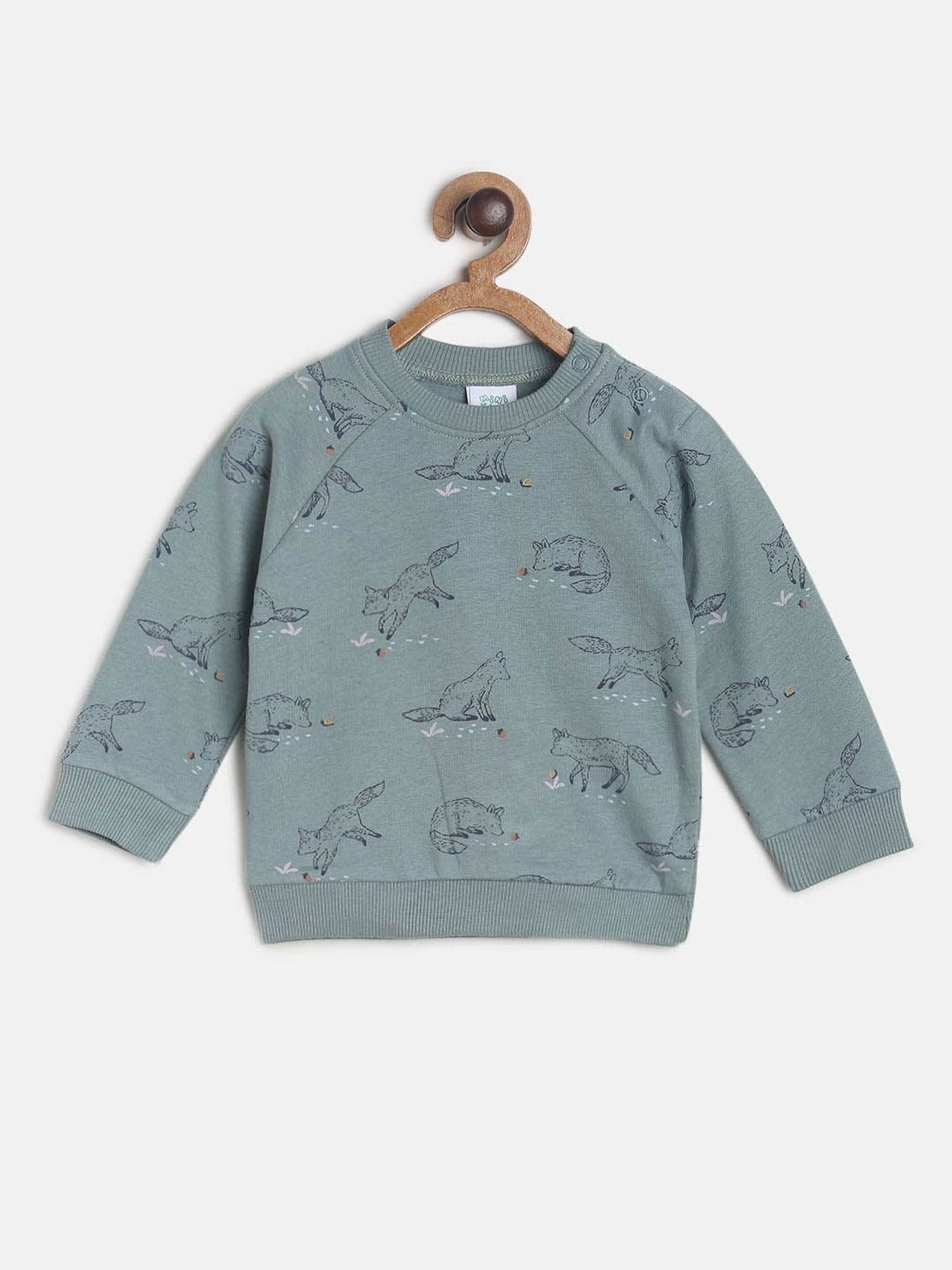 MINIKLUB Kids Sage Green Printed Full Sleeves Sweatshirt