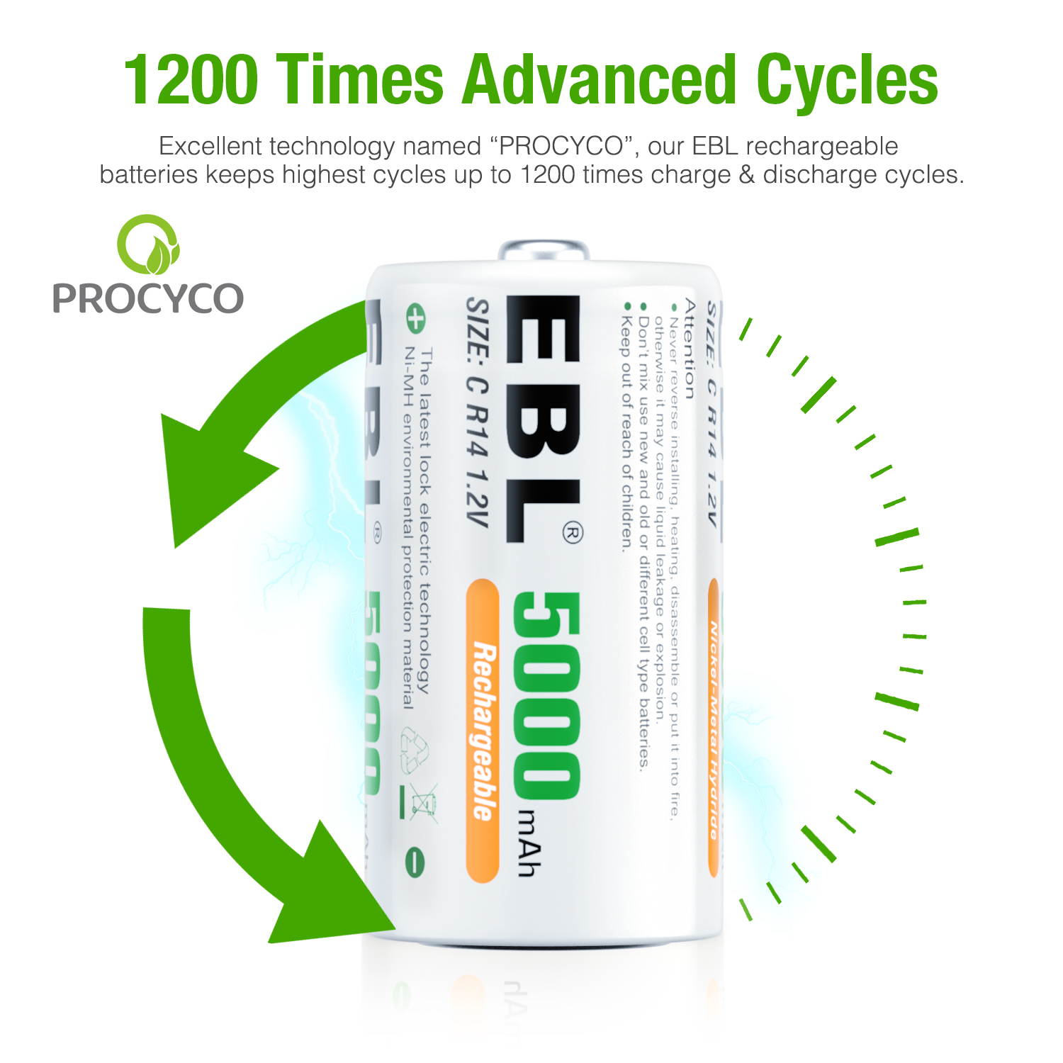 EBL 16 Pack C Size 1.2V 5000mAh Ni-MH Rechargeable Batteries C  Battery