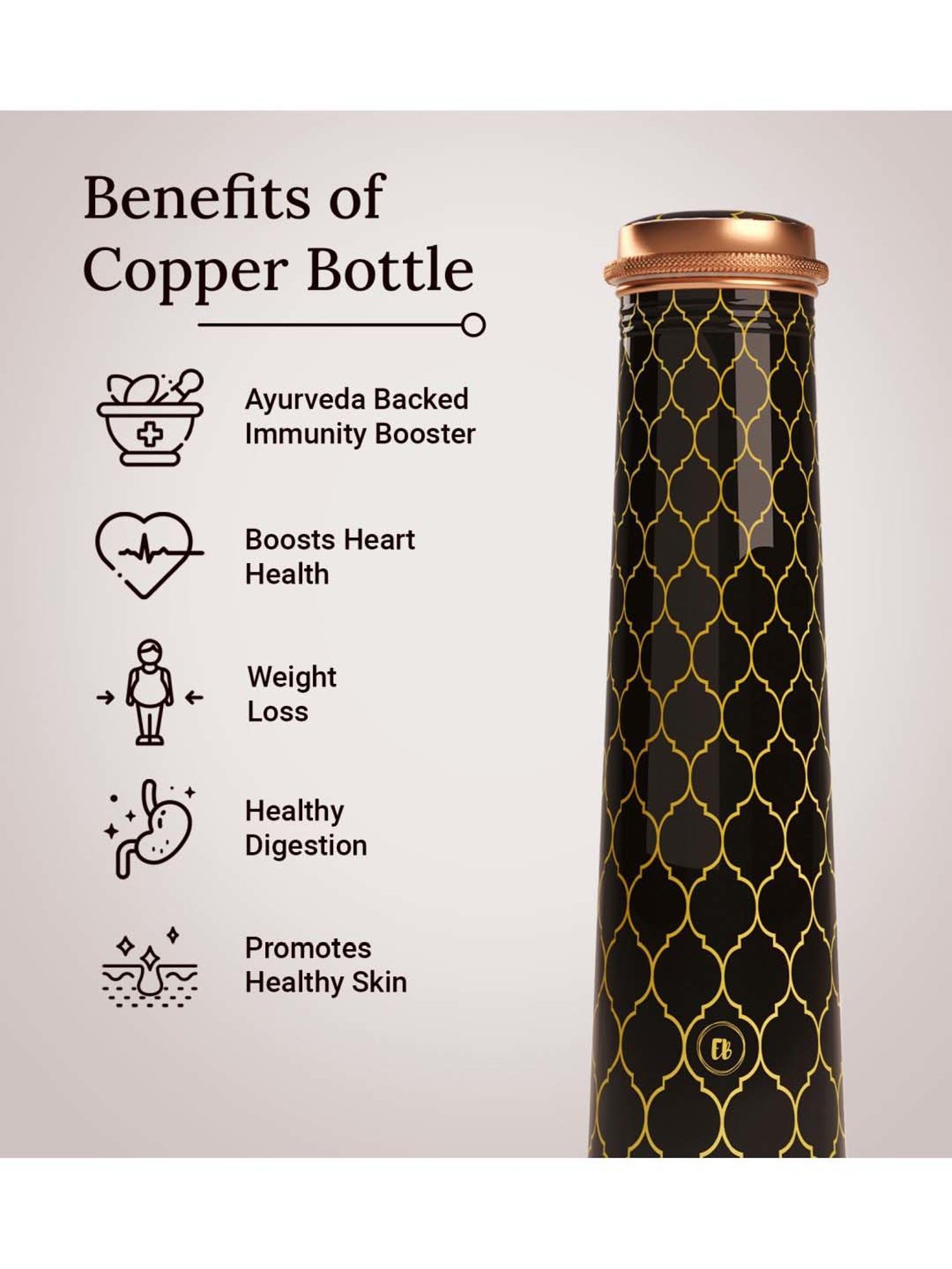 Everything Beautiful Black Copper Water Bottle - Slim (0.75 L)