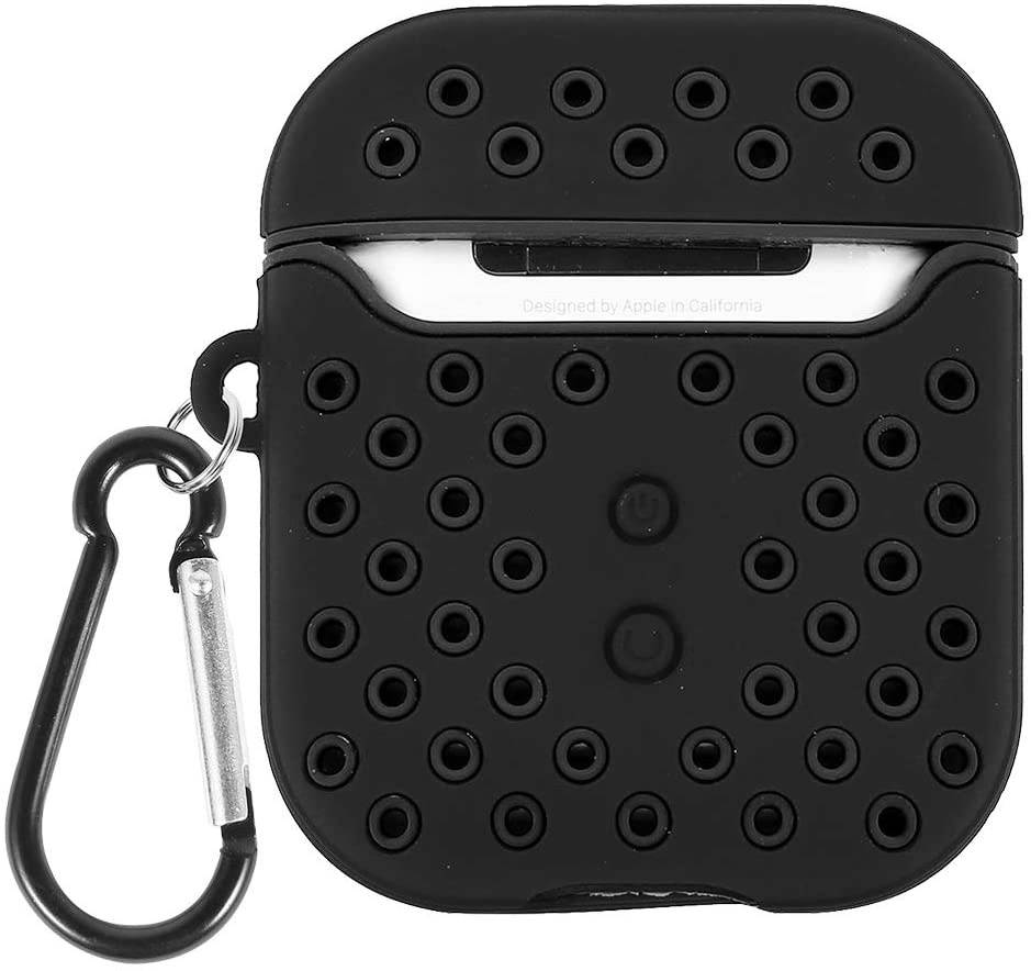 Redshield Compatible for Apple Airpods Sporty Style 2 Tone Soft Silicone CASE with Breathable Holes and Carabiner Black & Black