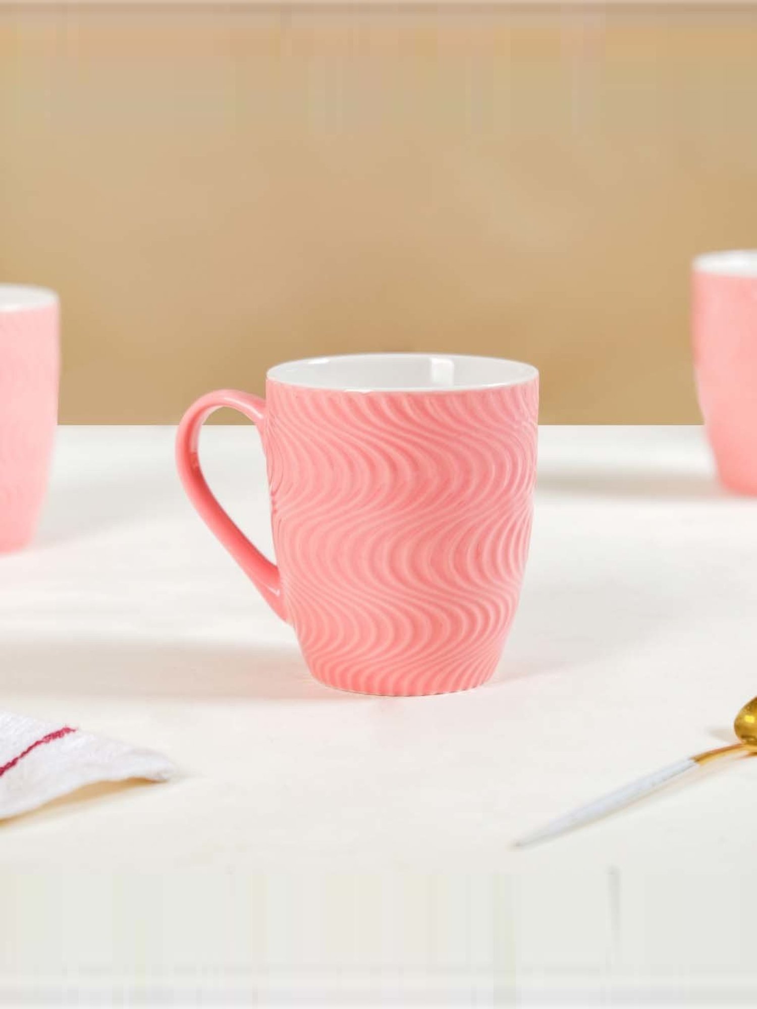 Nestasia Ocean Waves Pink Textured Ceramic Mugs Set Of 6 230ml