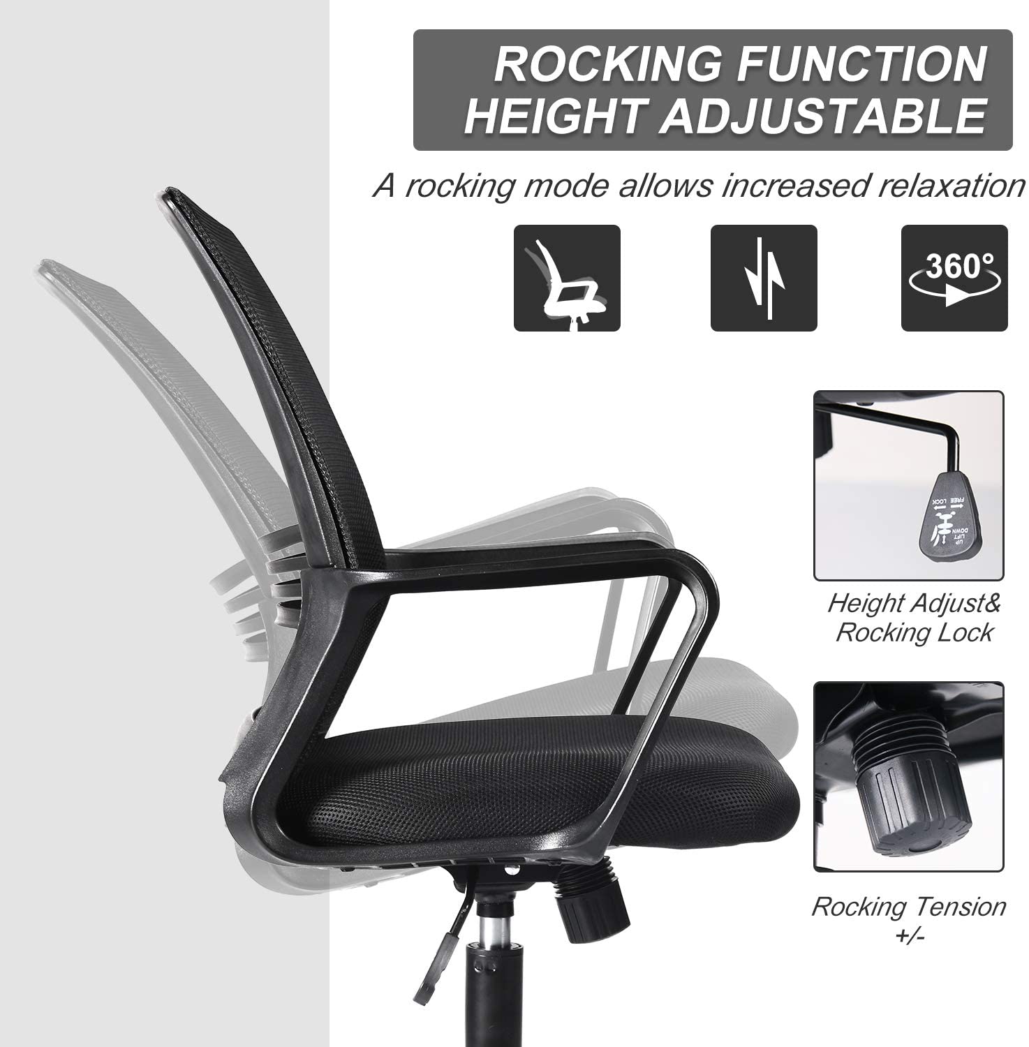 SMUGDESK Home Office Chair, Mid Back Mesh Office Computer Swivel Desk Task Chair, Ergonomic Executive Chair with Armrests