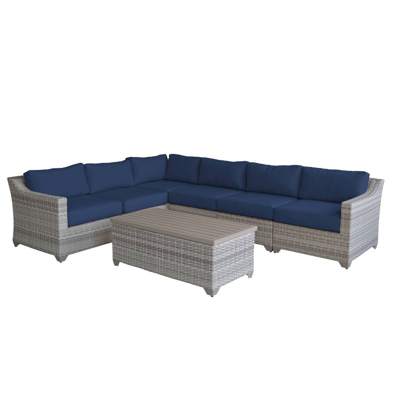 Fairmont 7pc Patio Sectional Seating Set with Cushions - Navy - TK Classics