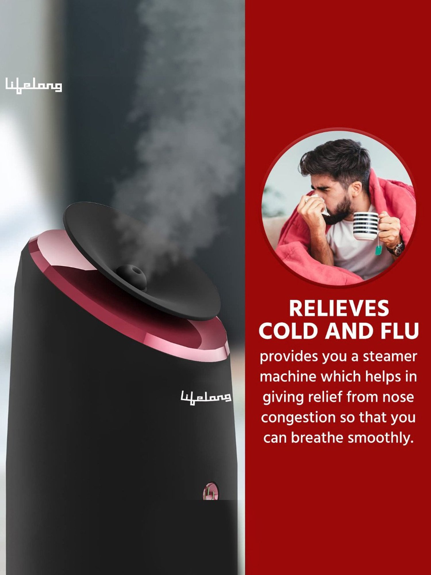 Lifelong LLS108 Hydrating Moisturising Facial Steamer with Bonus Blackhead Removal Kit (Black)