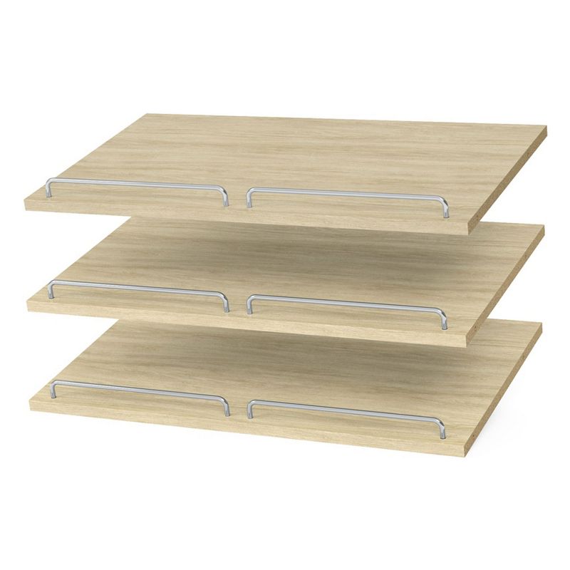 Easy Track 24 Inch Slanted Shoe Storage Shelves with Chrome Fence Rails for Closet Organizer Vertical Panels, Honey Blonde (3 Pack)