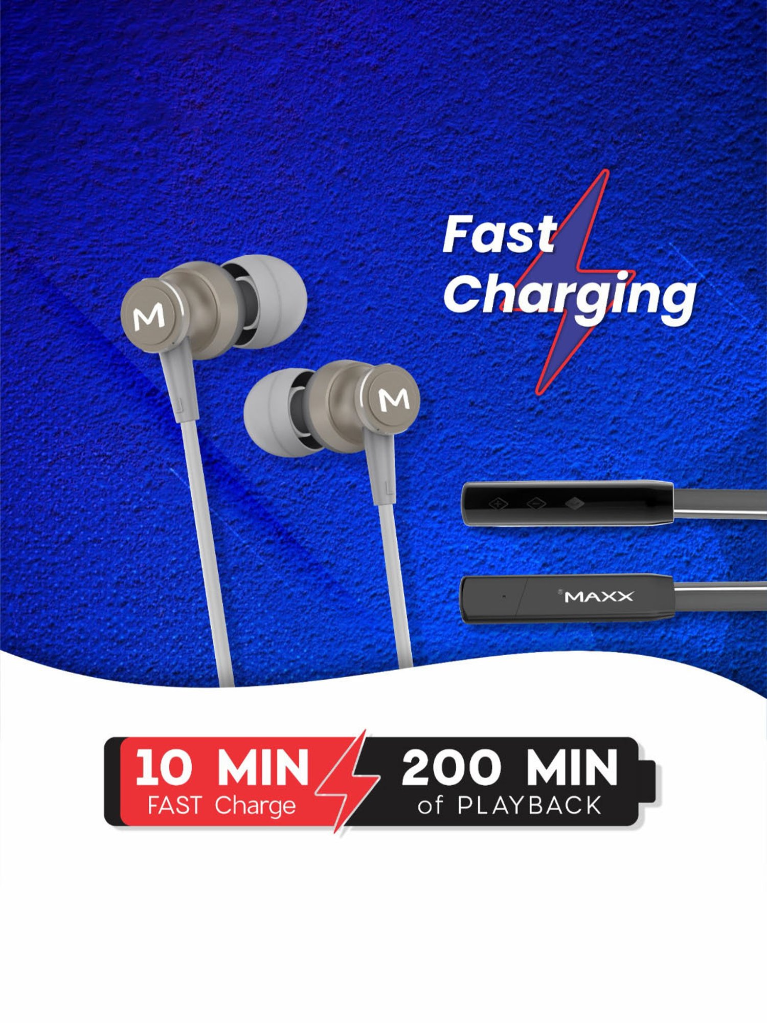 Maxx NX141 Pro In Ear Bluetooth Neckband with Upto 25 Hours Playtime & Fast Charging (Black & Grey)