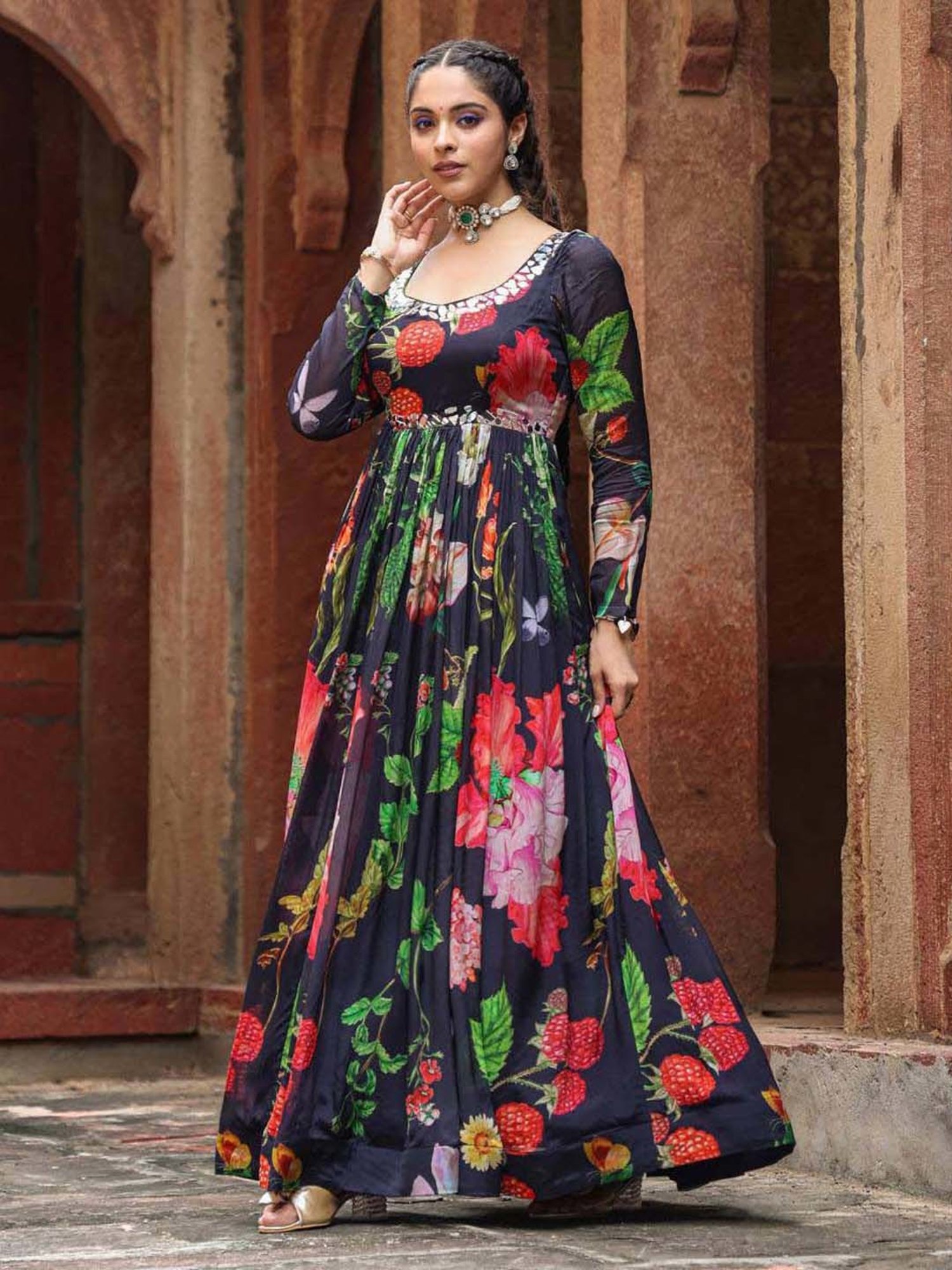 SCAKHI Black Printed Maxi Dress