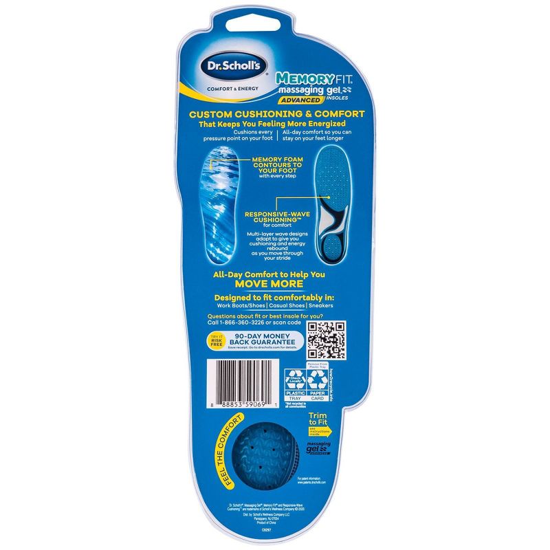 Dr. Scholl's Comfort & Energy Memory Fit Massaging Gel Advanced Insoles for Women - Size (6-10)
