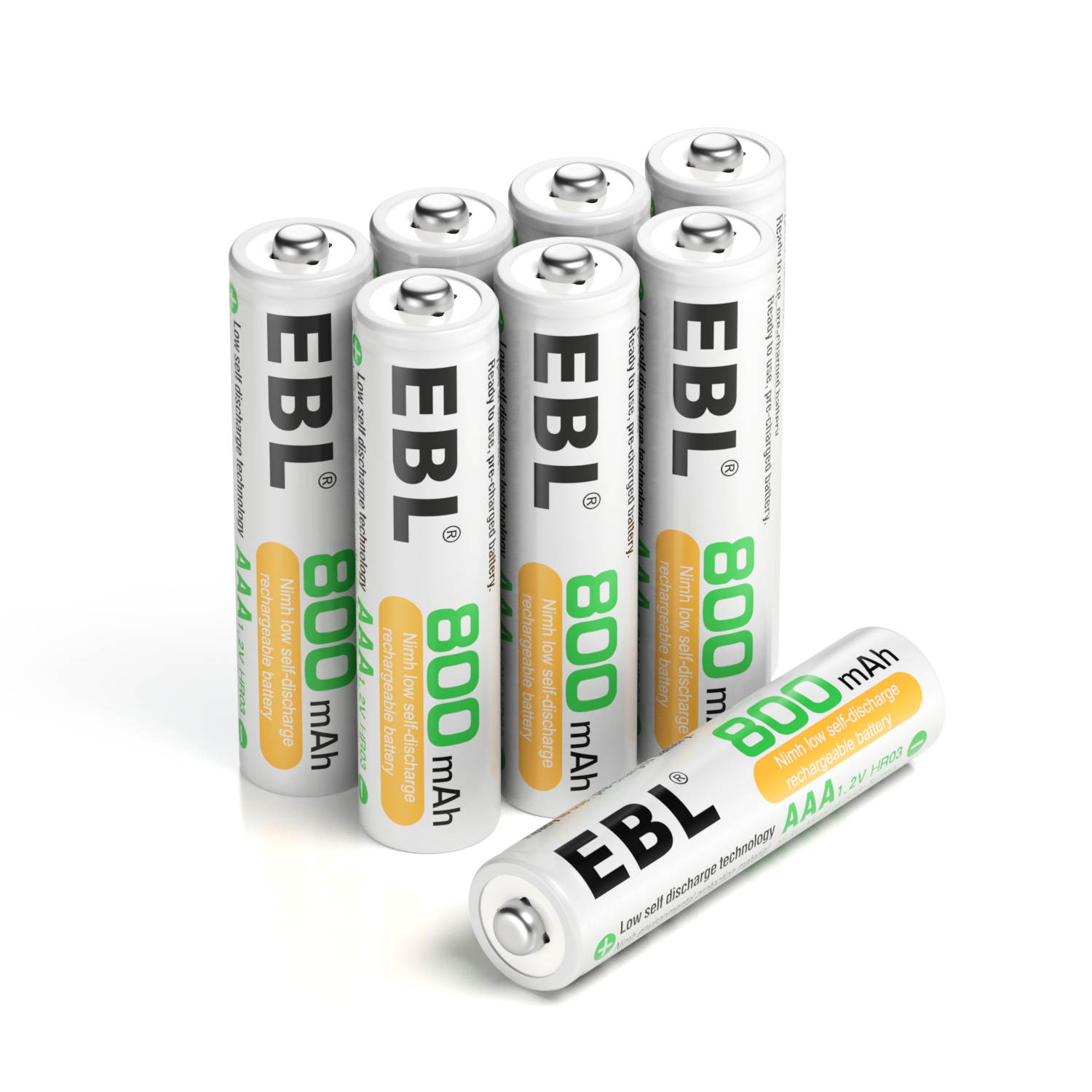 EBL 800mAh AAA Ni-MH Rechargeable Batteries High Capacity , Battery Case Included 8 Pack