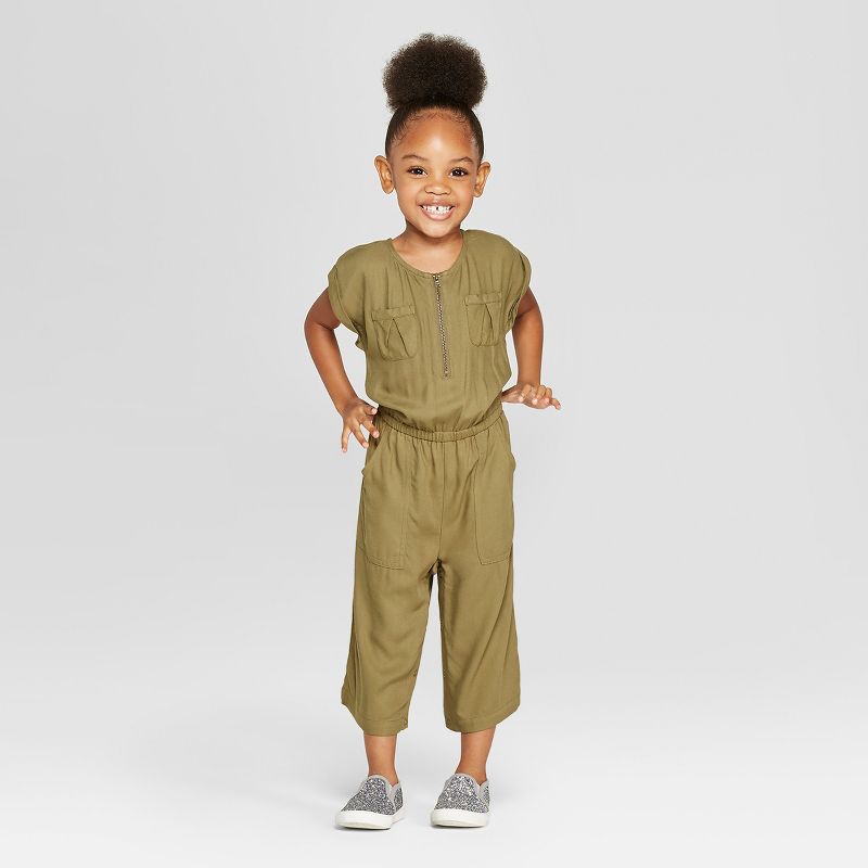 Toddler Girls' Bodysuit - Cat & Jack™ Olive 12M