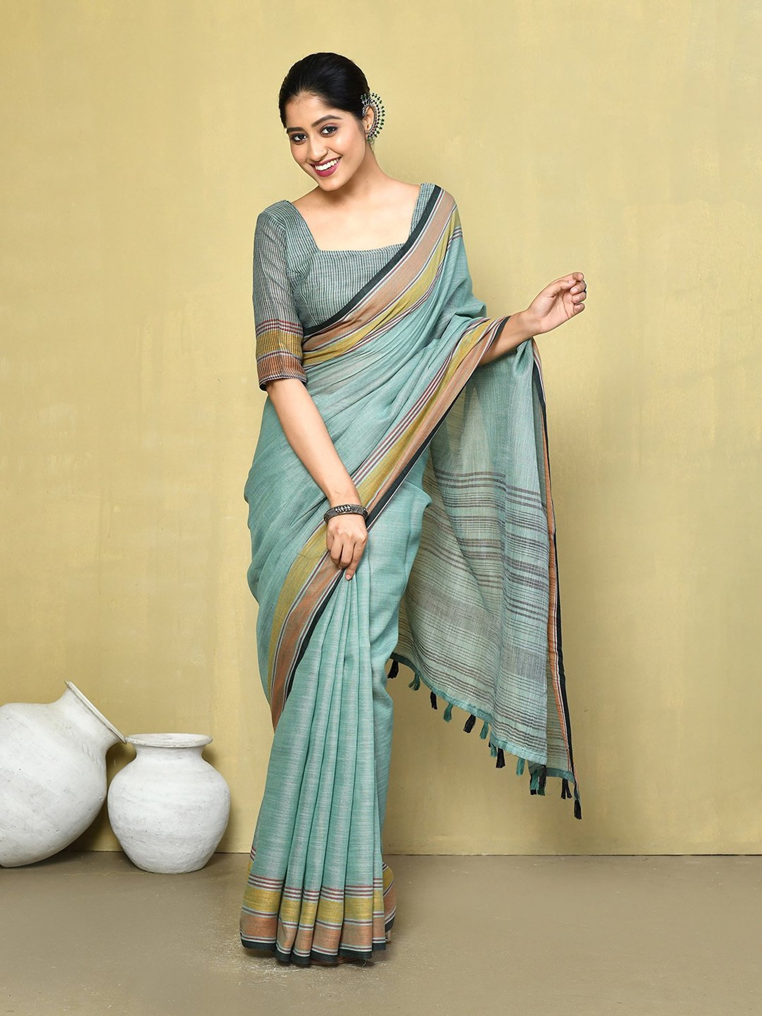 Unnati Silks Red Silk Printed Saree With Unstitched Blouse