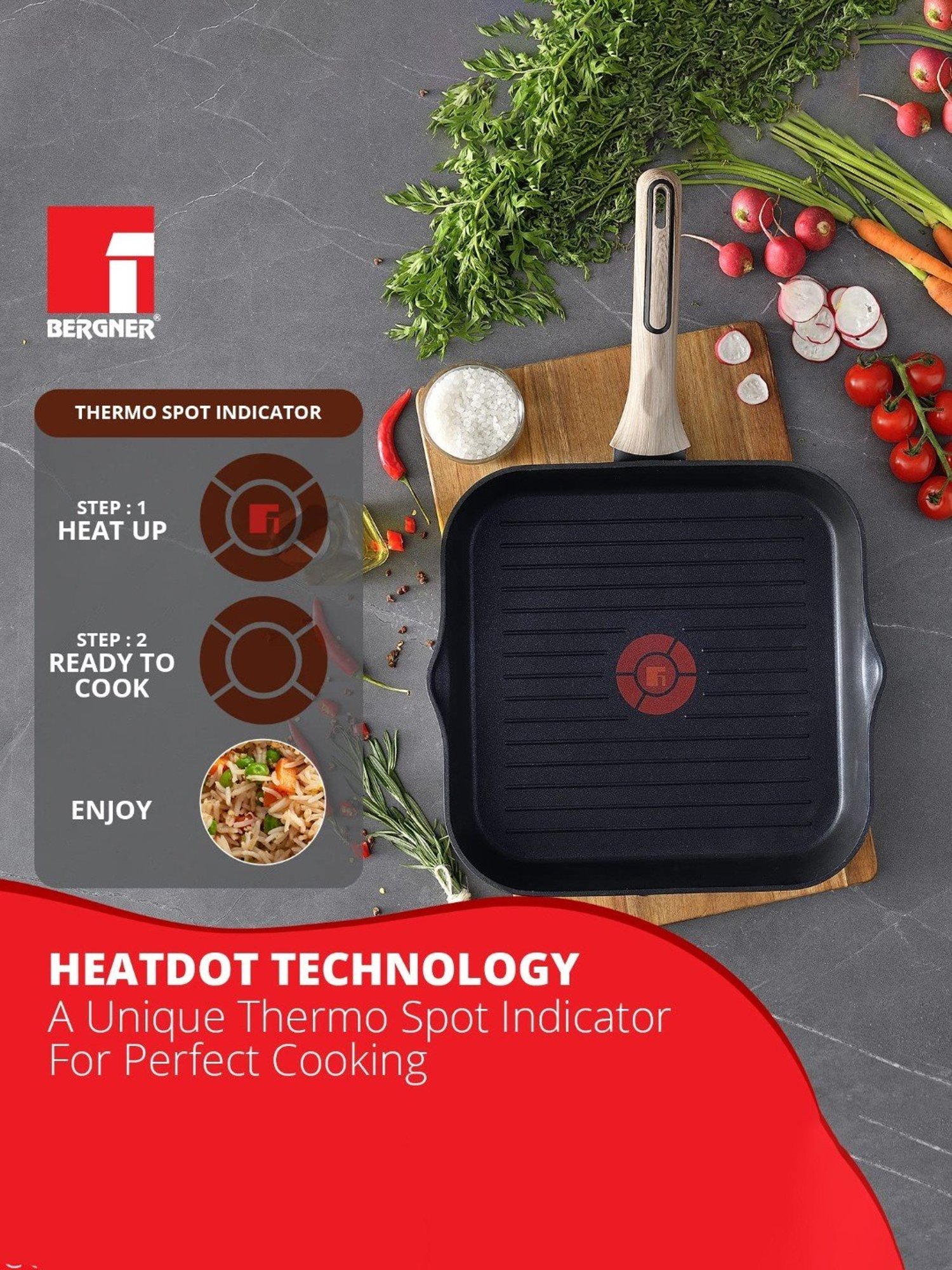 Bergner Grey Non-Stick Marble Induction Base Grillpan - 28cm