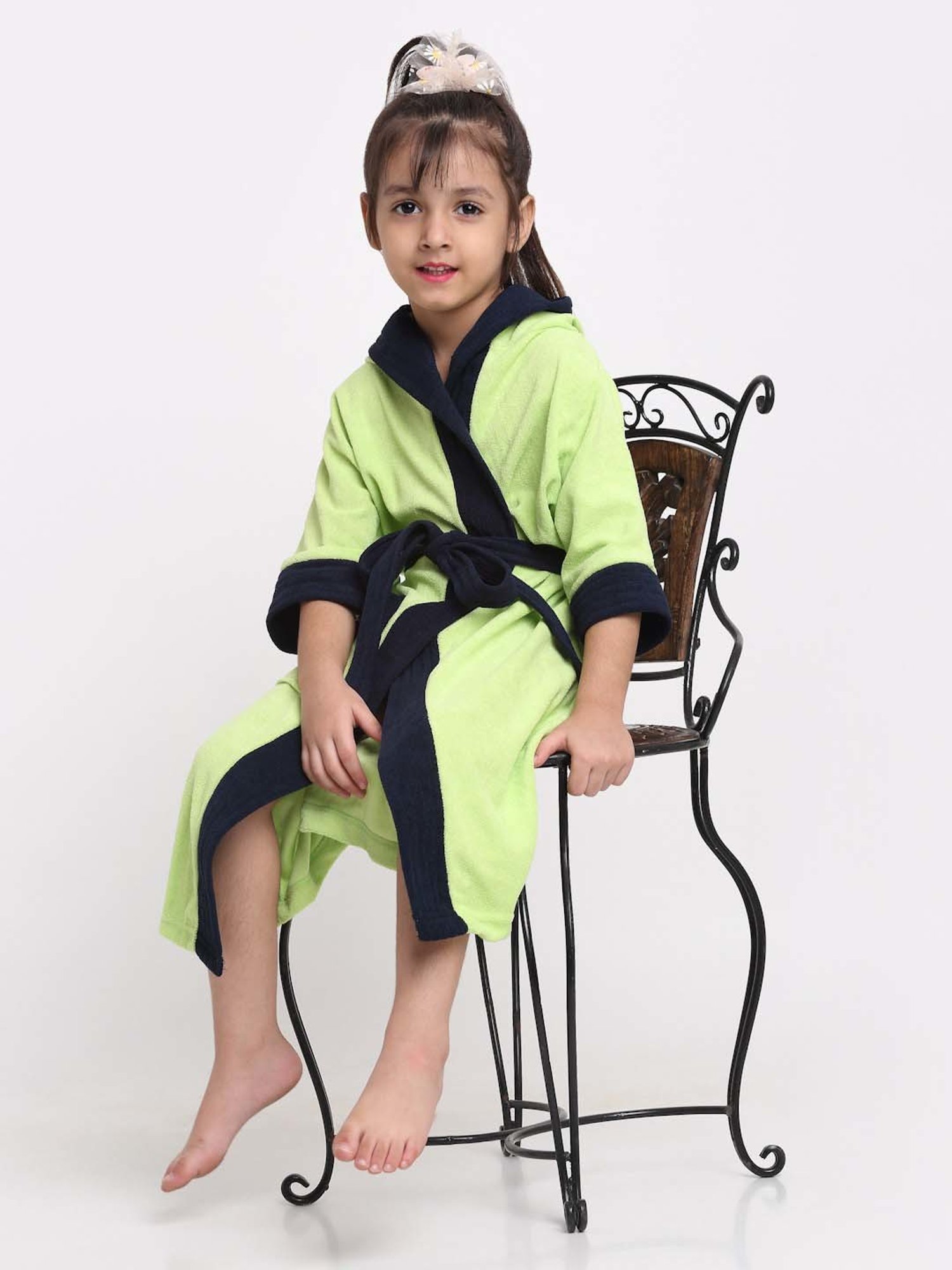 Creeva Melodious Black & Turkish Micro Terry 225 GSM Kids Hooded Bathrobe 4-5 Years With Pocket