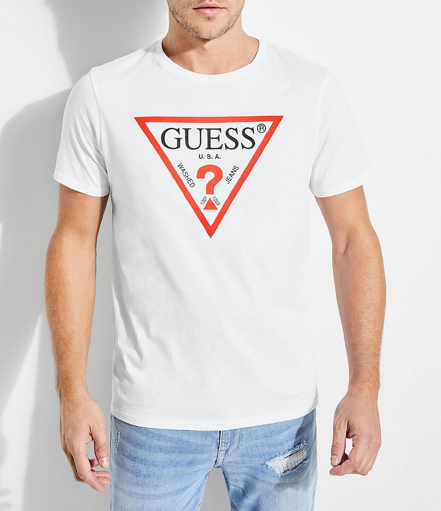 Guess Short-Sleeve Slim Fit Classic Triangle Logo Graphic T-Shirt