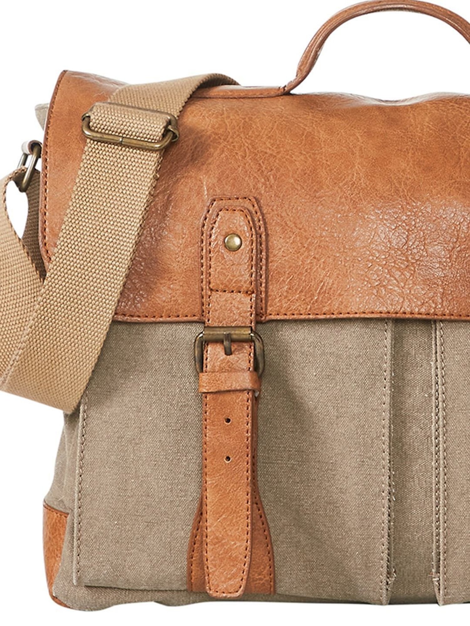 Mona B Beige Canvas Large Messenger Bag