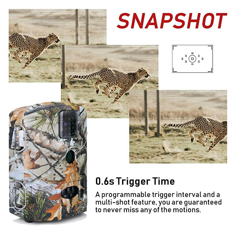Trail Game Camera 16MP 1080P HD IP65 with Night Vision Motion Activated 110 20m Detection Range Hunting Scouting Cam Trigger Time 06s Wildlife Monitoring with 24 LCD IR LEDs for Outdoor