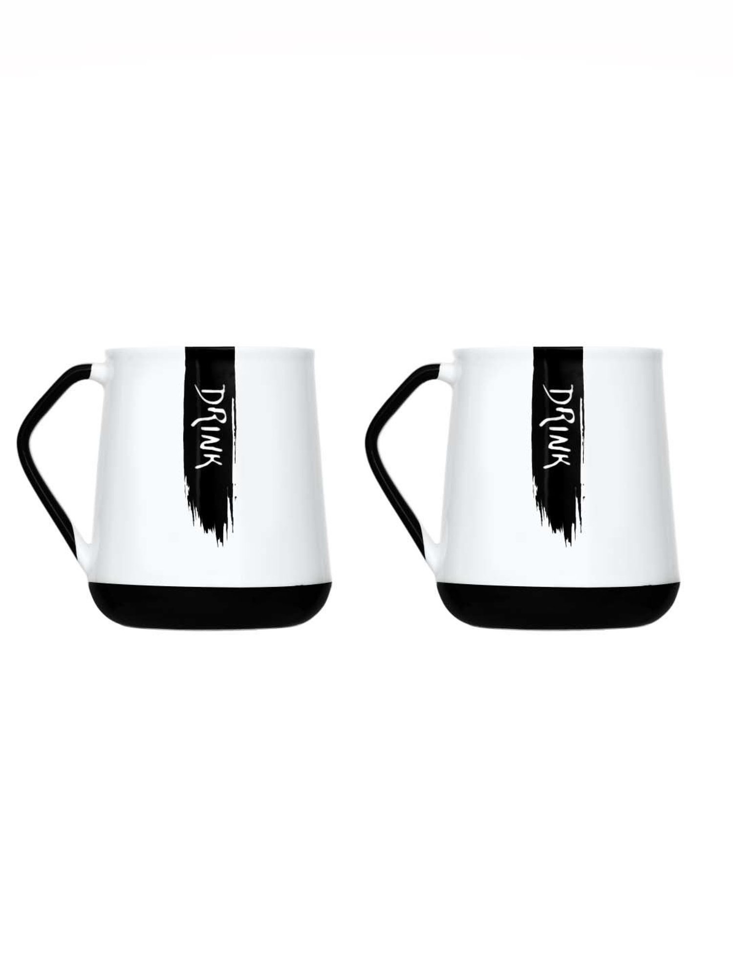JCPL White & Black Ceramic 9.5 cm Milk Mug (0.5 L) - Set of 2