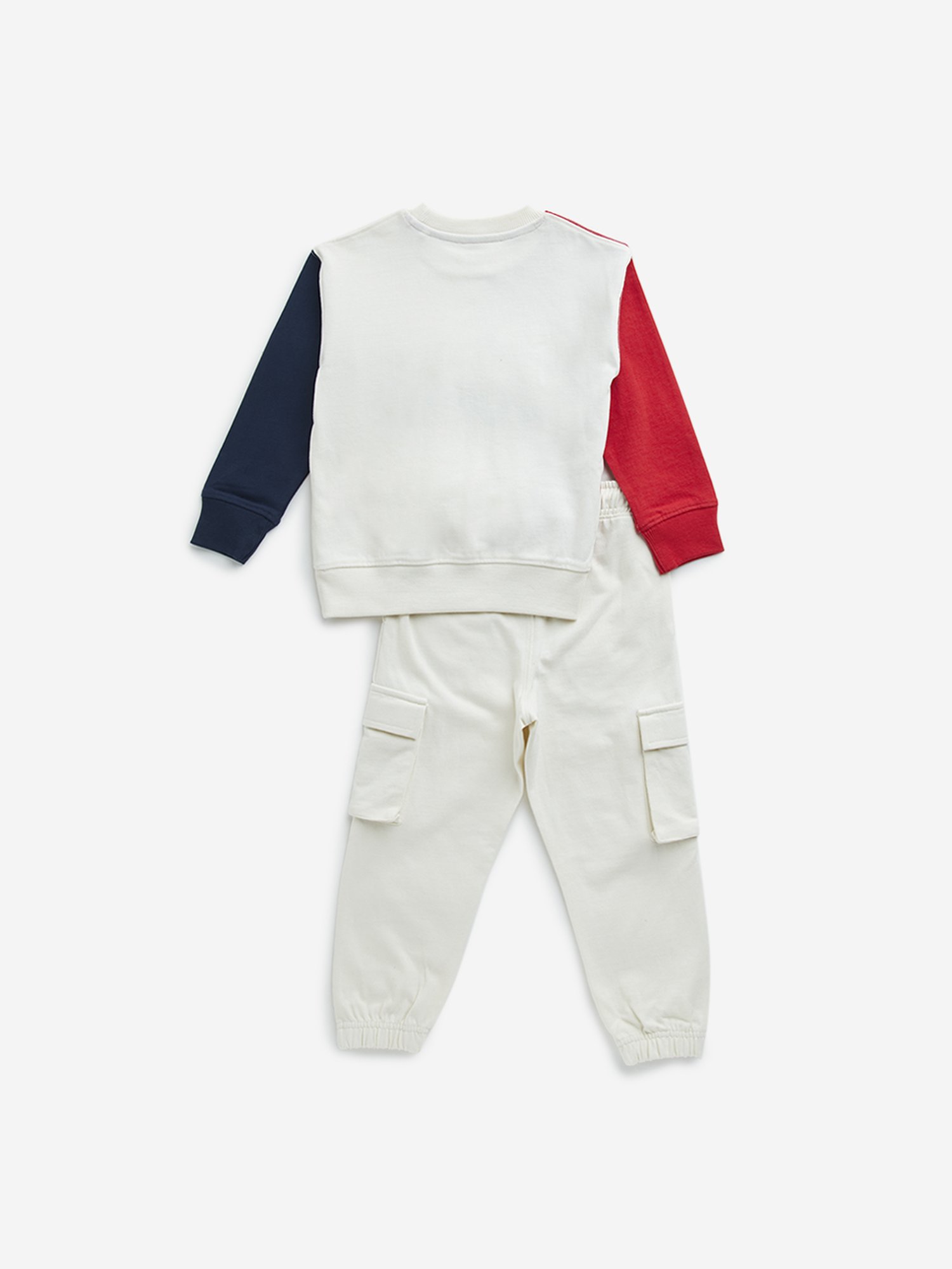 HOP Kids by Westside Beige & Red Cotton Sweatshirt and Joggers Set