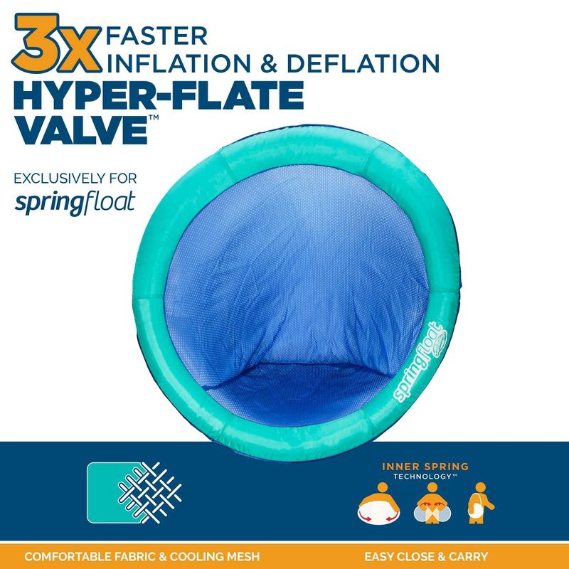 SwimWays Spring Float Papasan Inflatable Pool Lounger with Hyper-Flate Valve - Aqua