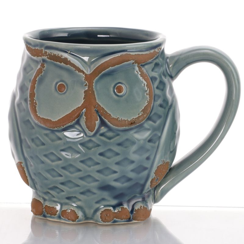Gibson 4 Piece Nocturnal Gaze 18 Ounce Stoneware Owl Mug Set in Assorted Colors