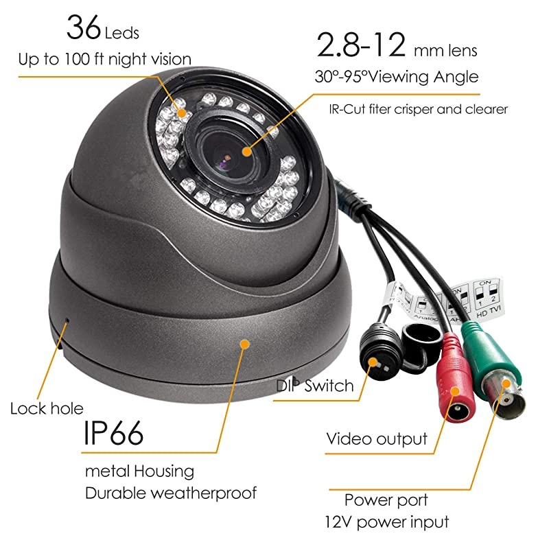 2MP Analog CCTV Camera HD 1080P 4in1 TVIAHDCVICVBS Dome Security Camera 2812mm Varifocal Wide Viewing Angle Weatherproof indoor outdoor Eyeball Camera for Home Video Surveillance Grey