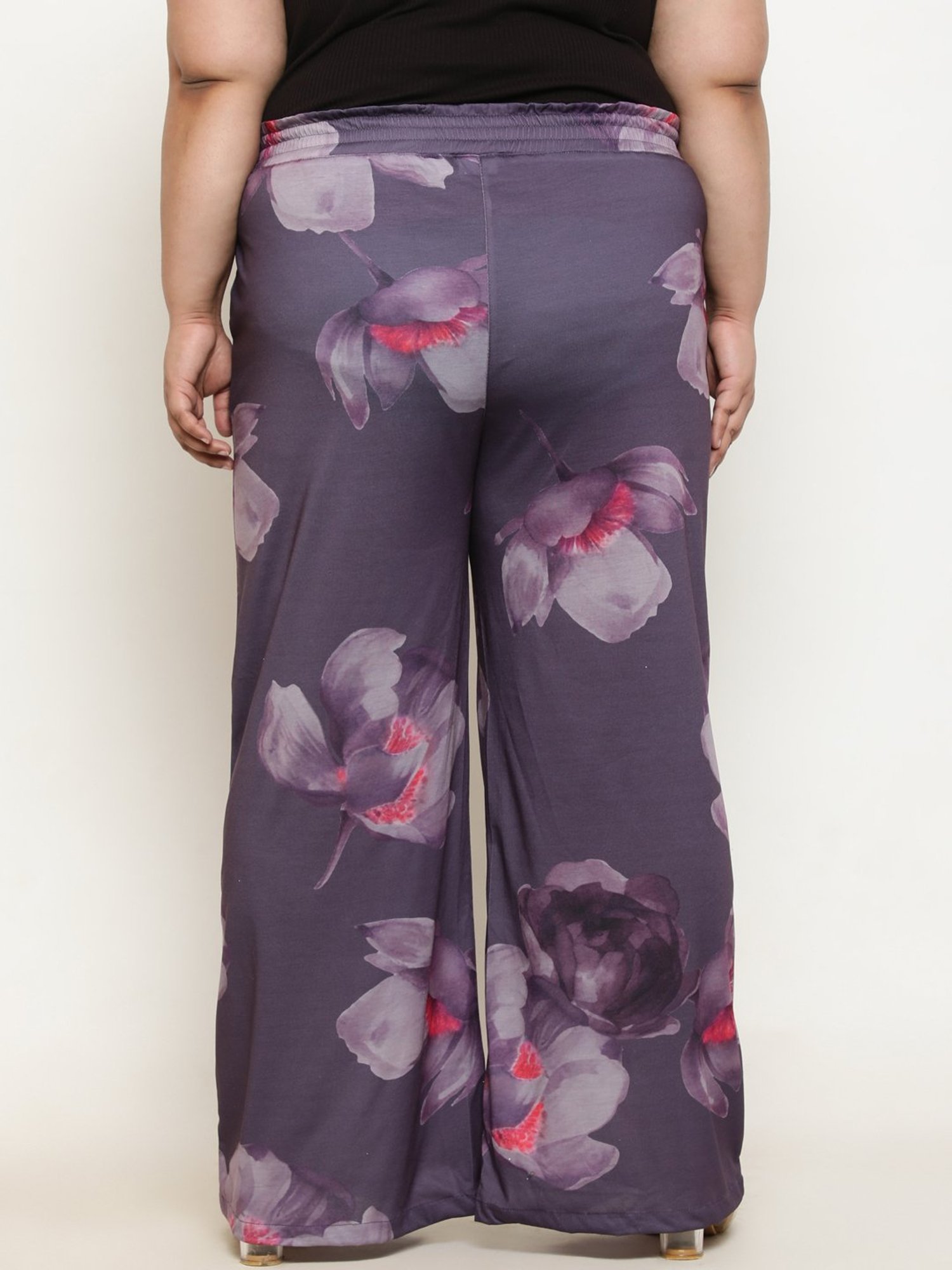 Amydus Purple Printed Flared Fit High Rise Pants
