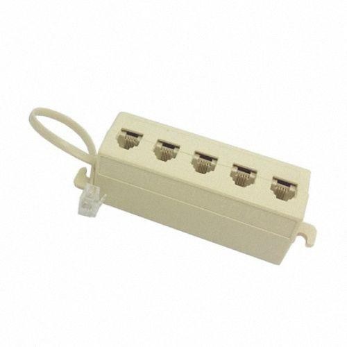 Cablecc 5 Way Outlet 6P4C RJ11 RJ12 Telephone Phone Modular Jack Line Splitter Adapter Beige 1-in-5-out
