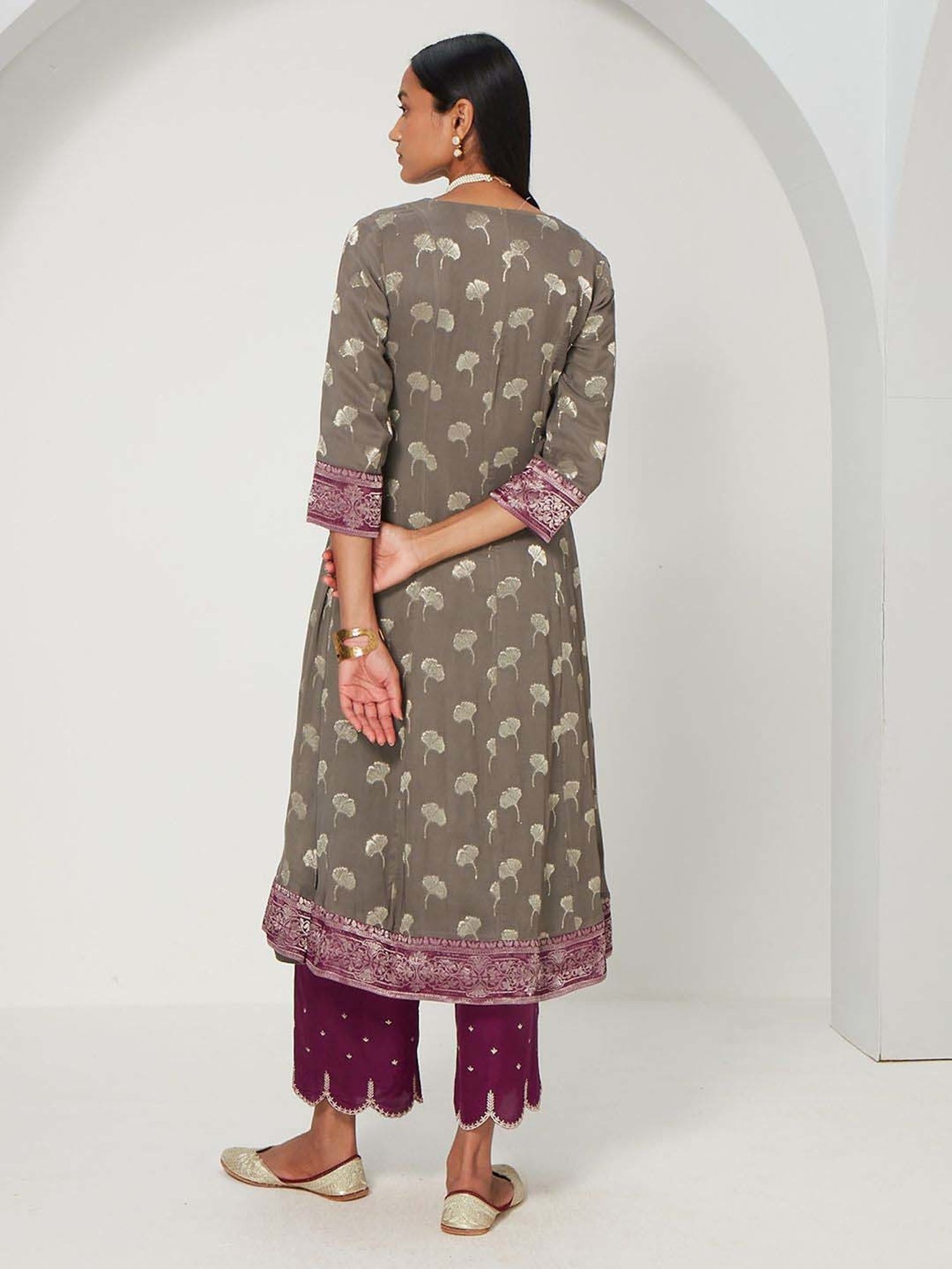 Ancestry Ash Grey Woven Pattern Anarkali Kurta