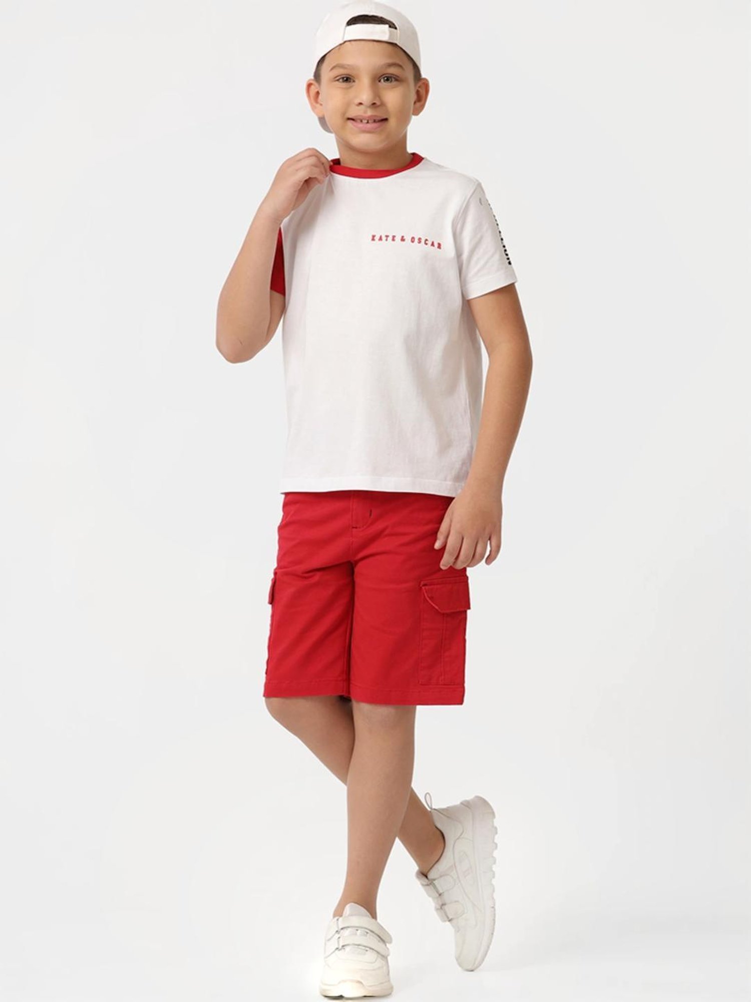 Kate & Oscar Kids White & Red Cotton Printed T-Shirt