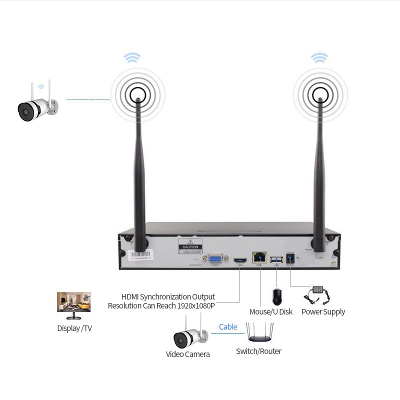 WIFI multi-channel remote monitoring 3MP 4-CH two-way voice intercom Wireless gun camera monitoring kit Night vision network camera Security monitor camera CCTV camera system