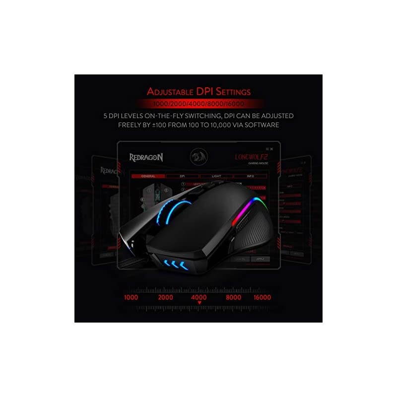 M721Pro Lonewolf2 Gaming Mouse Wired Mouse RGB Lighting 10 Programmable Buttons 32000 DPI Adjustable Comfortable Grip Ergonomic Optical PC Computer Gaming Mice with Fire Button